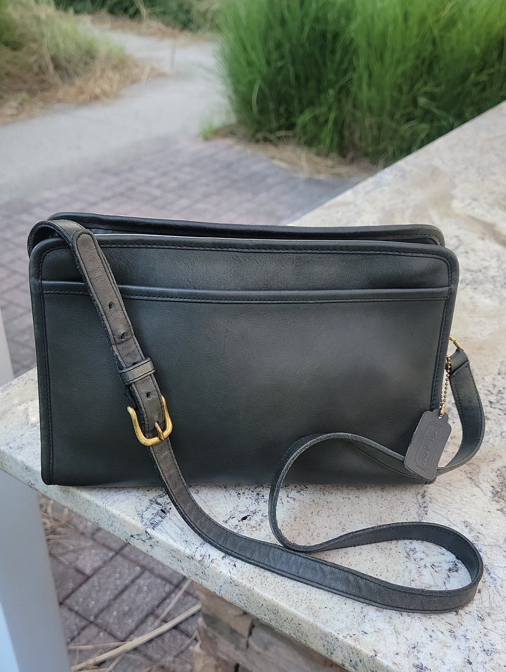Coach Rare Vintage 1970s Forest Green Leather Shoulder Bag